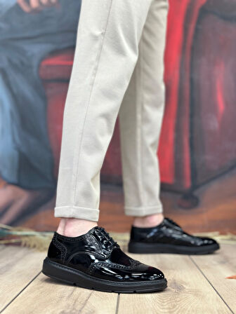 ET0003 Bağcıklı Klasik  Siyah Taban Rugan Yüksek Taban Casual Erkek Ayakkabı