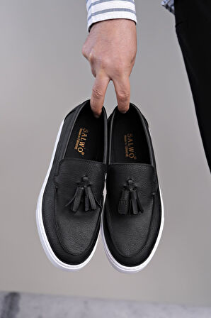 ET153 Bloom Bağcıksız Püsküllü Cilt Erkek Günlük Spor Klasik Ayakkabı BT - Siyah