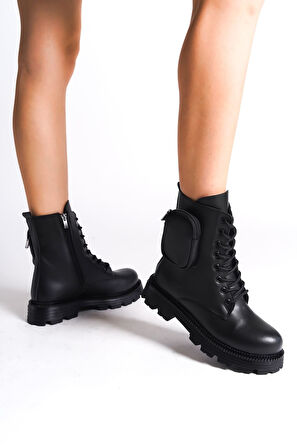 JET-GINA Bağcıklı Fermuarlı Ortopedik Taban Çantalı Kadın Bot CST - Siyah