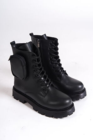 JET-GINA Bağcıklı Fermuarlı Ortopedik Taban Çantalı Kadın Bot CST - Siyah