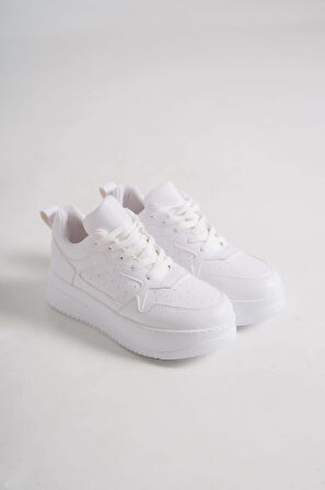 JET-ALESSI Bağcıklı Ortopedik Taban Kadın Sneaker Spor Ayakkabı CBT - Beyaz