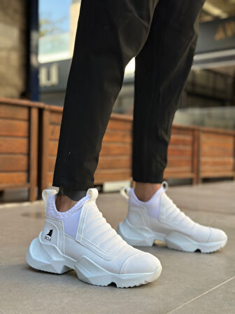 ET0401 Bağcıksız Rahat Kalın Taban Beyaz Erkek Spor Yarım Bilek Bot