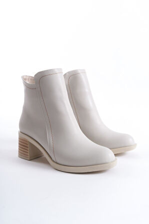 JET-LARISSA Fermuarlı Ortopedik Taban TopukluKadın Bot  CKT - Krem