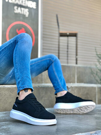 ET0548 Kalın Yüksek Taban Siyah Bağcıklı Spor Erkek Ayakkabı