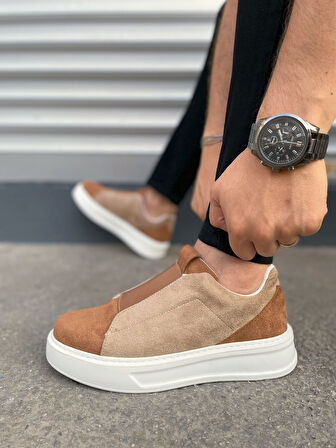 JET-007 Alba Bağcıksız Süet Erkek Günlük Sneaker Ayakkabı SBT Taba/Vizon