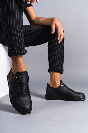 ET152 Cool Bağcıklı Cilt Erkek Günlük Spor Klasik Ayakkabı ST - Siyah