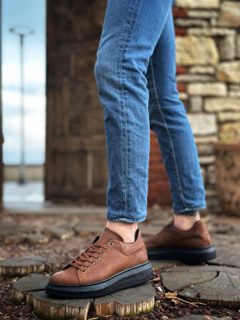 ET0547 Kalın Yüksek Taban Taba Siyah Bağcıklı Spor Erkek Ayakkabı