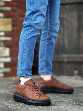 ET0547 Kalın Yüksek Taban Taba Siyah Bağcıklı Spor Erkek Ayakkabı