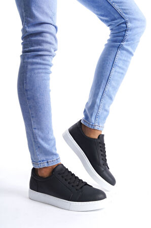 ET165 Elite Bağcıklı Cilt Erkek Günlük Sneaker Ayakkabı BT - Siyah