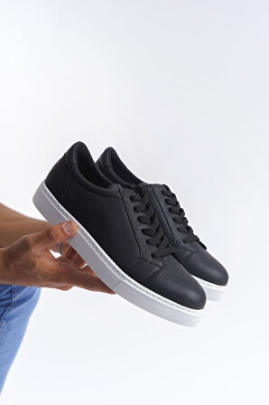 ET165 Elite Bağcıklı Cilt Erkek Günlük Sneaker Ayakkabı BT - Siyah