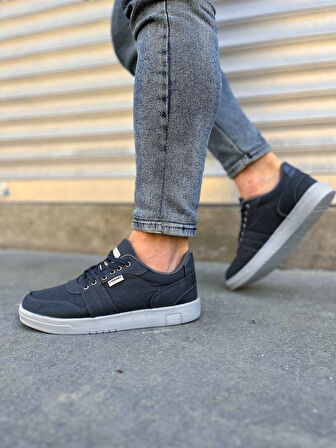 JET-0118 REX Bağcıklı Keten Kumaş Erkek Günlük Sneaker Ayakkabı KGT - Füme