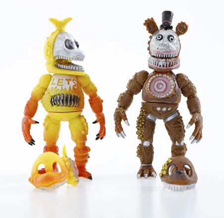 Five Nights at Freddy’s FNAF Maskeli Işıklı Eklemli Karakter Figür Oyuncak Seti Freddy & Chica 18 cm