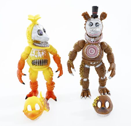 Five Nights at Freddy’s FNAF Maskeli Işıklı Eklemli Karakter Figür Oyuncak Seti Freddy & Chica 18 cm