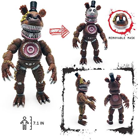 Five Nights at Freddy’s FNAF Maskeli Işıklı Eklemli Karakter Figür Oyuncak Seti Freddy & Chica 18 cm