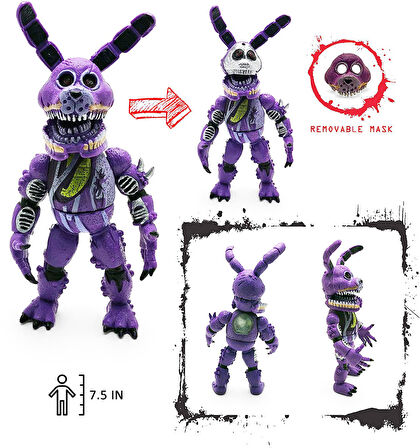 Five Nights at Freddy’s FNAF Maskeli Işıklı Eklemli Karakter Figür Oyuncak Seti Bonnie & Foxy 18 cm