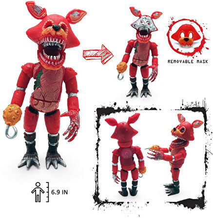 Five Nights at Freddy’s FNAF Maskeli Işıklı Eklemli Karakter Figür Oyuncak Seti Bonnie & Foxy 18 cm