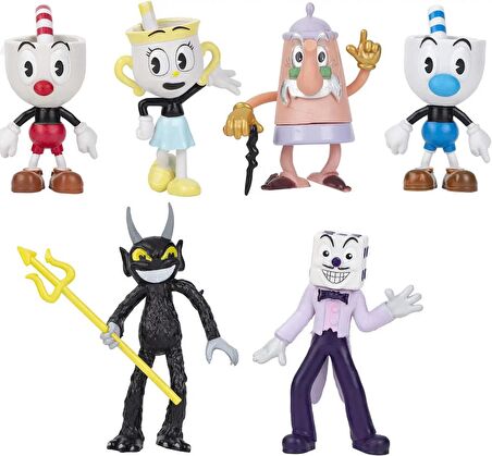 Fincan Kafalar Cuphead Mugman Ms. Chalice Devil King Dice Elder Kettle 6’lı Oyuncak Karakter Seti