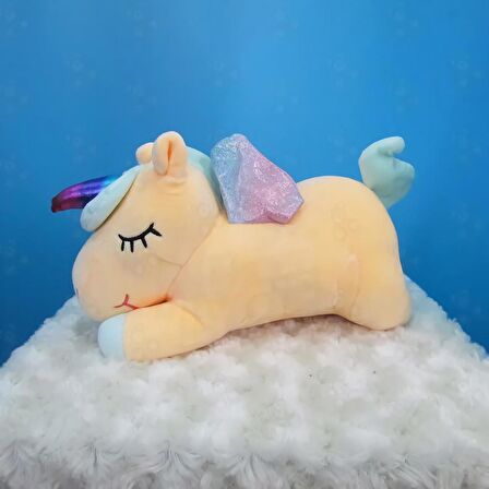 İthal Kumaş Sevimli Yıldız Kanatlı Boynuzlu Unicorn Figür Peluş Oyuncak Oyun & Uyku Arkadaşı 28 cm.