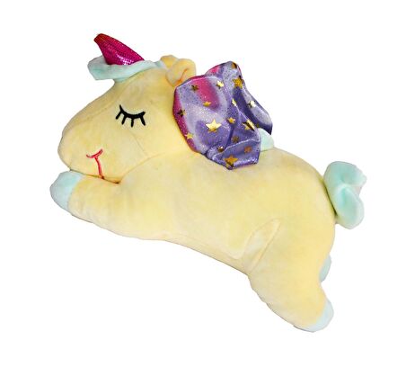 İthal Kumaş Sevimli Yıldız Kanatlı Boynuzlu Unicorn Figür Peluş Oyuncak Oyun & Uyku Arkadaşı 28 cm.