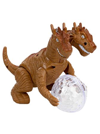 Led Işıklı Gerçek Görünümlü Sesli Çarpınca Dönen Toplu Yürüyen Çift Başlı Dinozor Oyuncak T-Rex