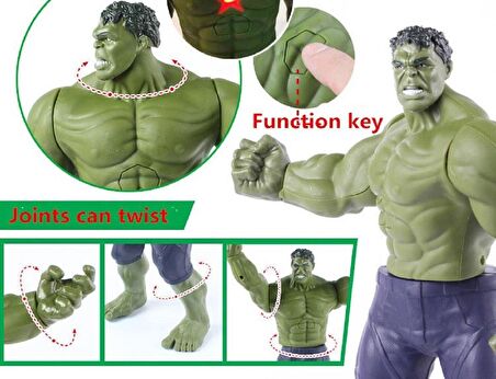 Marvel Avengers Yenilmezler Aksiyon Karakter Figür Işıklı Sesli Oyuncak Dev Hulk Yeşil Hulk 30 cm.