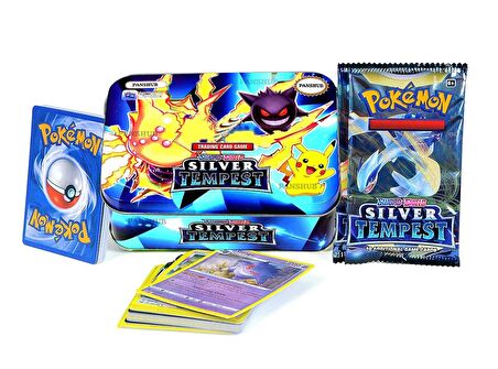 Pokemon TCG Metal Kutulu Sword Shield Silver Tempest Serisi Enerji Oyuncu Oyun Kartı 60’lı Mavi