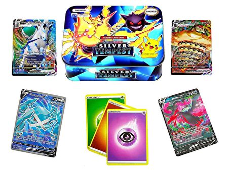 Pokemon TCG Metal Kutulu Sword Shield Silver Tempest Serisi Enerji Oyuncu Oyun Kartı 60’lı Mavi