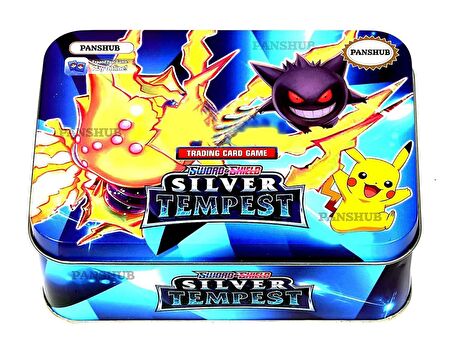 Pokemon TCG Metal Kutulu Sword Shield Silver Tempest Serisi Enerji Oyuncu Oyun Kartı 60’lı Mavi