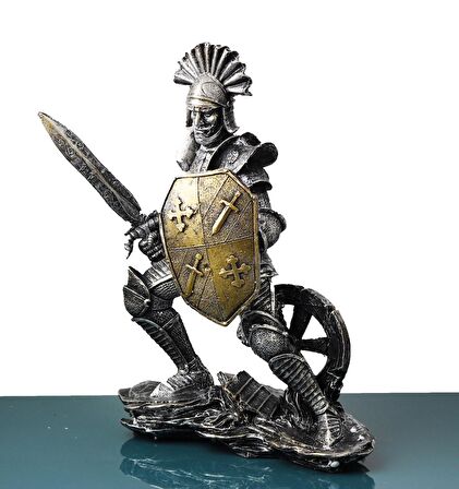  Lüks Polyester Savaşçı Asker Heykel Figür Biblo Hediyelik & Dekoratif Ürün Vitrin Konsol Süsü 33 cm