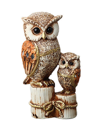 Lüks İşlemeli Taşlı Aynalı 2’li Baykuş Biblo Seti Bahçe Ofis Konsol Süsü Dekoratif & Hediyelik Obje