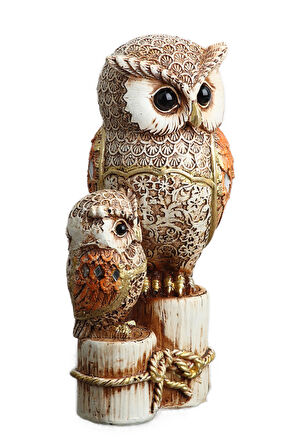 Lüks İşlemeli Taşlı Aynalı 2’li Baykuş Biblo Seti Bahçe Ofis Konsol Süsü Dekoratif & Hediyelik Obje