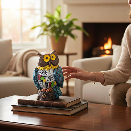 Yöresel Motifli Taşlı Baykuş Biblo Heykel Ev Ofis Yeni Yıl Hediyesi Dekor Konsol Vitrin Süsü SH12