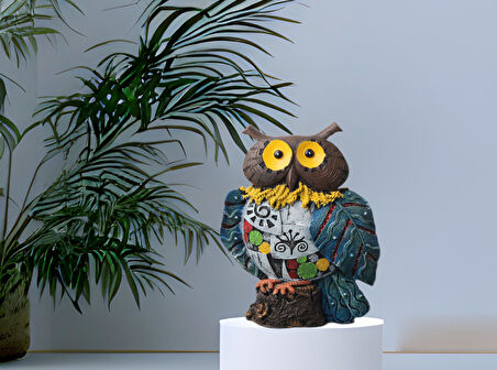 Yöresel Motifli Taşlı Baykuş Biblo Heykel Ev Ofis Yeni Yıl Hediyesi Dekor Konsol Vitrin Süsü SH12