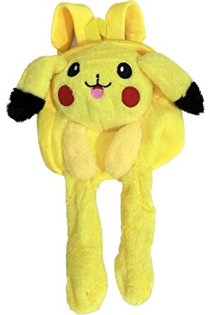 Kulakları Hareket Eden Led Işıklı Pokemon Pikachu Kulaklı Peluş Oyuncak Çanta & Uyku Arkadaşı 55 cm.