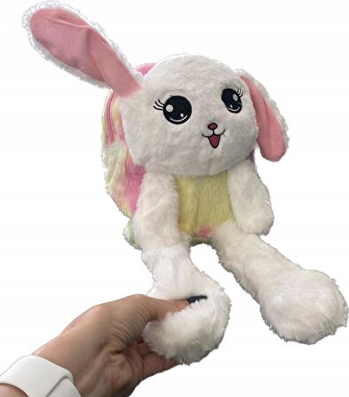 Kulakları Hareket Eden Led Işıklı Sevimli Tavşan Kulaklı Peluş Oyuncak Çanta & Uyku Arkadaşı 55 cm.