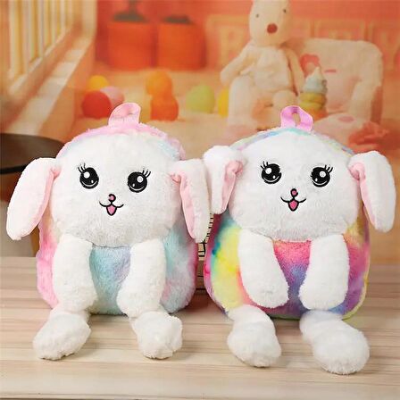 Kulakları Hareket Eden Led Işıklı Sevimli Tavşan Kulaklı Peluş Oyuncak Çanta & Uyku Arkadaşı 55 cm.