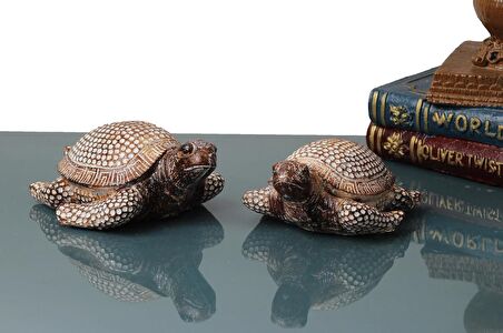 Simli Parlayan 2li Caretta Caretta Biblo Heykel Hediyelik Dekoratif Ürün Vitrin Masa Süs Ev Hediyesi