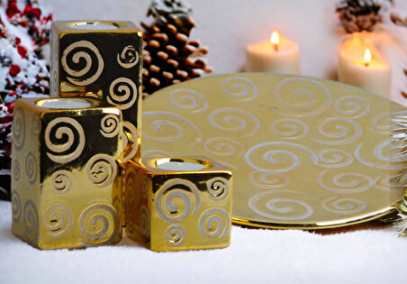 Lüks Porselen 3lü Tealight Mumluk Şamdan Biblo Heykel Hediyelik Dekoratif Ürün Masa Süsü Ev Hediye 1