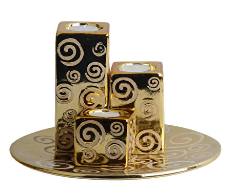 Lüks Porselen 3lü Tealight Mumluk Şamdan Biblo Heykel Hediyelik Dekoratif Ürün Masa Süsü Ev Hediye 1