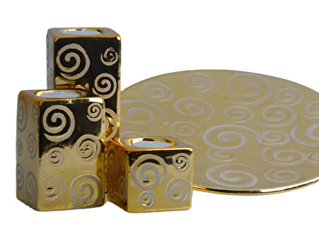 Lüks Porselen 3lü Tealight Mumluk Şamdan Biblo Heykel Hediyelik Dekoratif Ürün Masa Süsü Ev Hediye 1