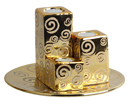 Lüks Porselen 3lü Tealight Mumluk Şamdan Biblo Heykel Hediyelik Dekoratif Ürün Masa Süsü Ev Hediye 1