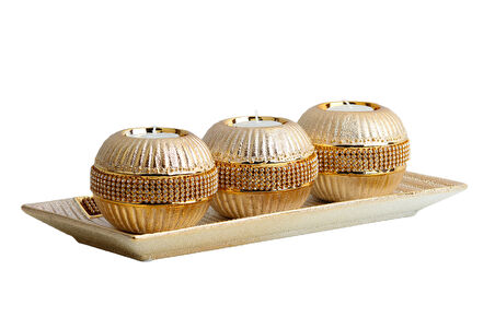 Lüks Porselen 3lü Tealight Mumluk Şamdan Biblo Heykel Hediyelik Dekoratif Ürün Masa Süsü Ev Hediye 3