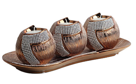 Lüks Porselen 3lü Tealight Mumluk Şamdan Biblo Heykel Hediyelik Dekoratif Ürün Masa Süsü Ev Hediye 4