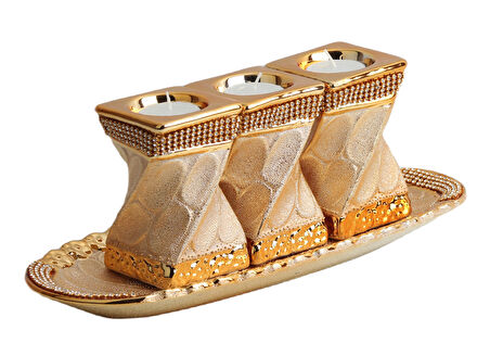 Lüks Porselen 3lü Tealight Mumluk Şamdan Biblo Heykel Hediyelik Dekoratif Ürün Masa Süsü Ev Hediye 5