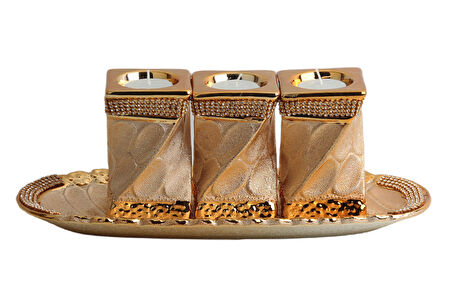 Lüks Porselen 3lü Tealight Mumluk Şamdan Biblo Heykel Hediyelik Dekoratif Ürün Masa Süsü Ev Hediye 5