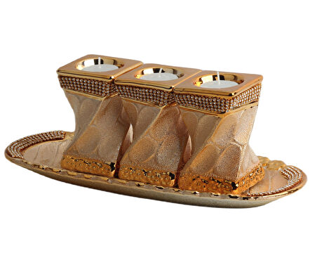 Lüks Porselen 3lü Tealight Mumluk Şamdan Biblo Heykel Hediyelik Dekoratif Ürün Masa Süsü Ev Hediye 5