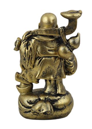 Lüks Motifli İşlemeli Gold Buda Biblo Heykel Vitrin Masa Süsü Ofis Ev & Yılbaşı Hediyesi 20 cm. A