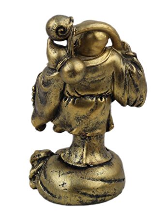 Lüks Motifli İşlemeli Gold Buda Biblo Heykel Vitrin Masa Süsü Ofis Ev & Yılbaşı Hediyesi 20 cm. B