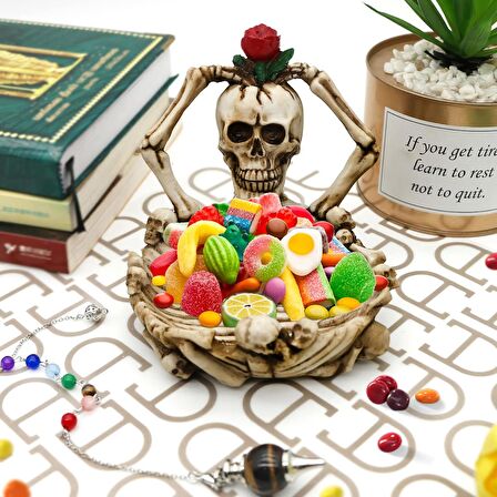 Gotik Stil Gerçekçi Tasarım Kurukafa İskelet Küllük Şekerlik Anahtarlık Para Kasesi Biblo Ev Hediyes