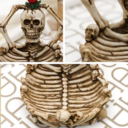 Gotik Stil Gerçekçi Tasarım Kurukafa İskelet Küllük Şekerlik Anahtarlık Para Kasesi Biblo Ev Hediyes